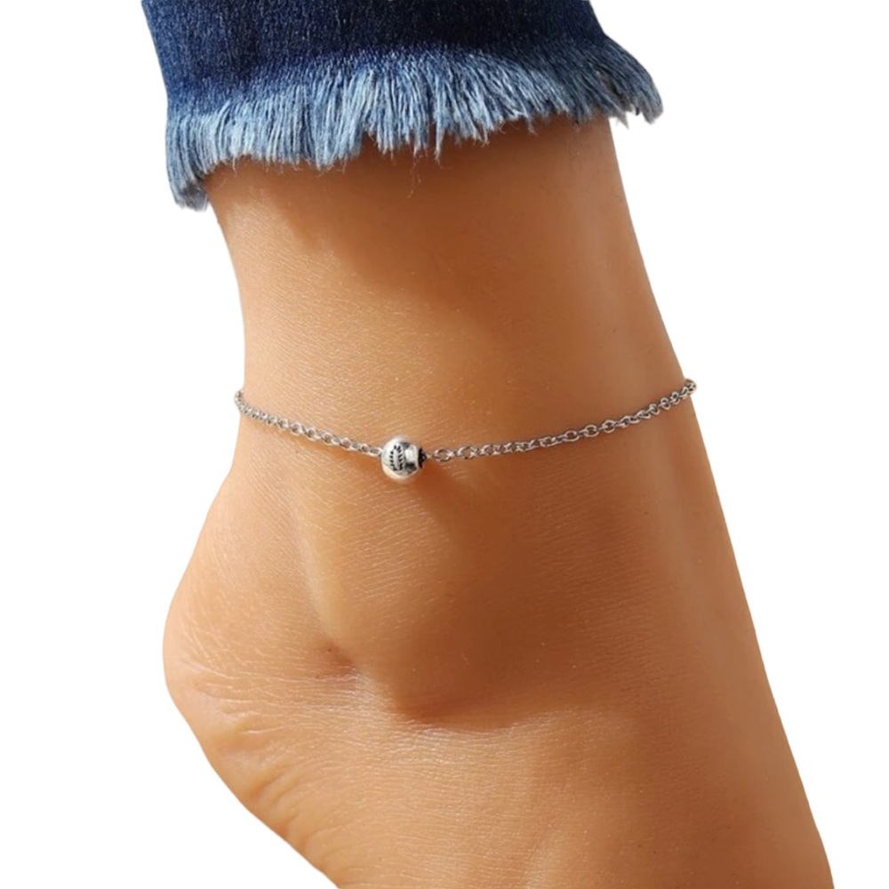 Silver Tone Anklet with Bead